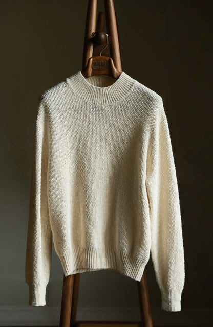 Textured Cotton Mock-Neck Knit Sweater — Heritage Ivory