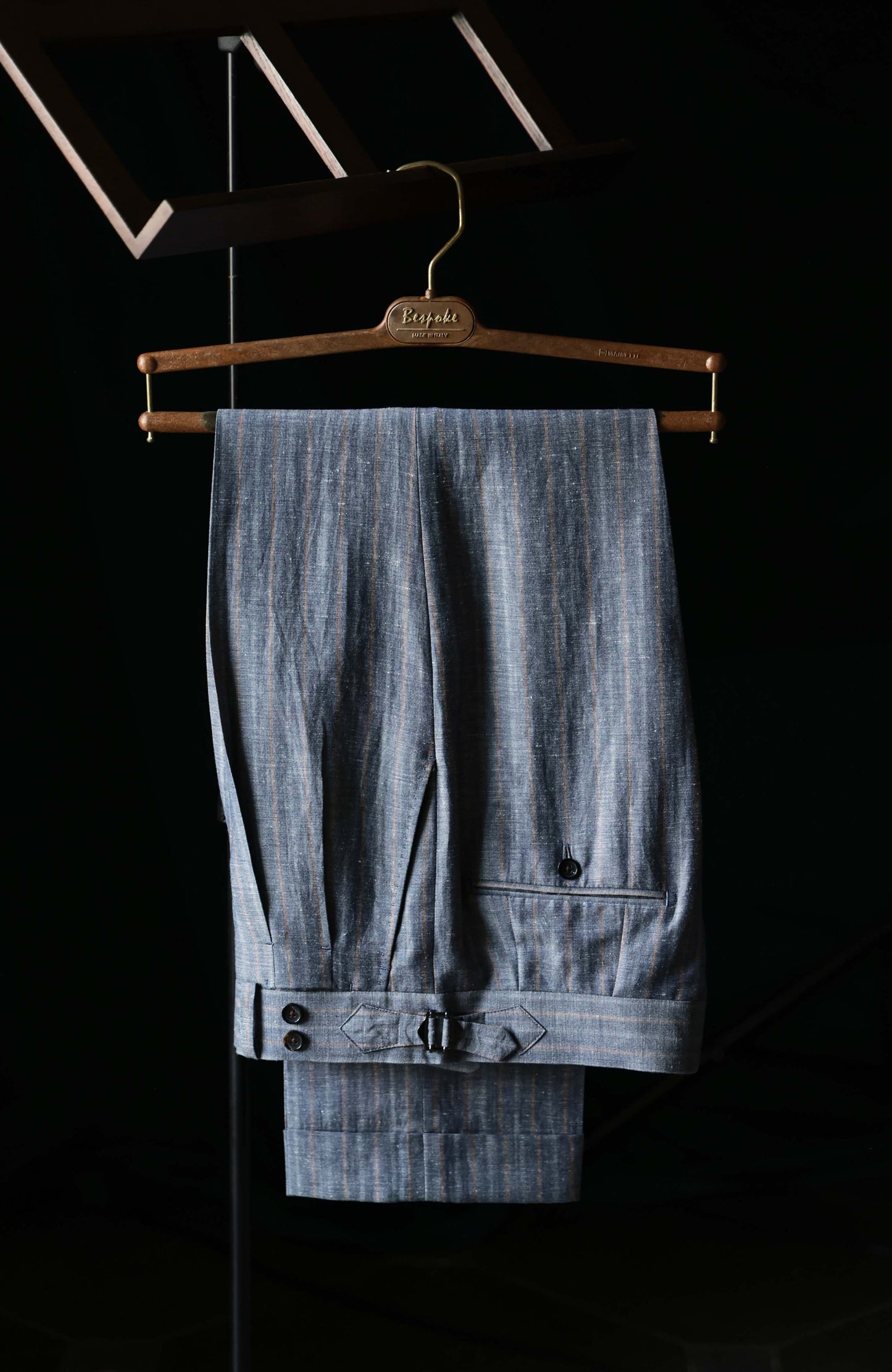 Suit Trousers with Parisian Side Adjusters and High-Waisted Double-Pleated — Blue& Grey