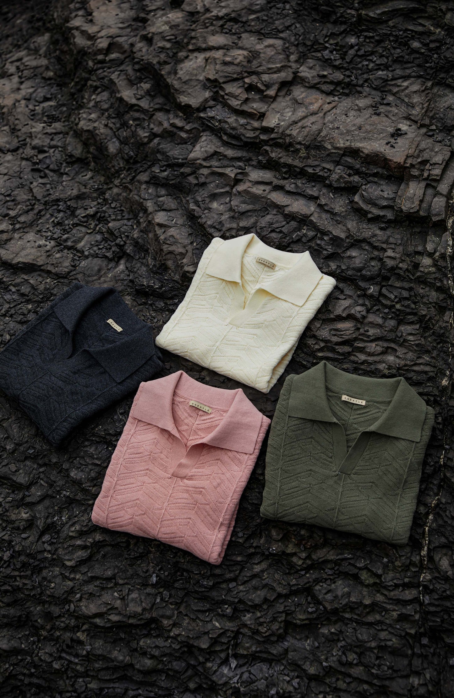 Pine-Texture High-Twist Cotton Short-Sleeve Polo — Miststone Grey