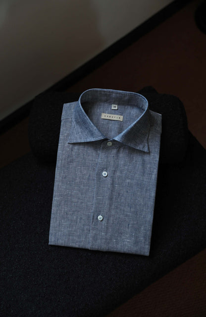 Linen Wide-Spread Collar Shirt — Mist Blue