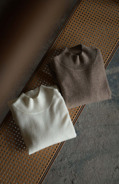 Mock Neck Sweater with 100% Cashmere Goat Wool — Taupe