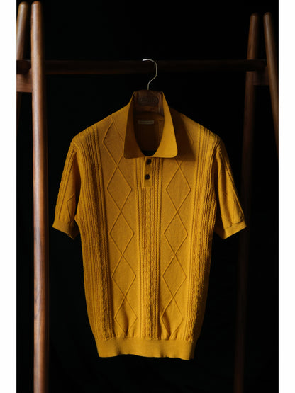 Linen/Cotton Knitted Polo Beige Amber Gold