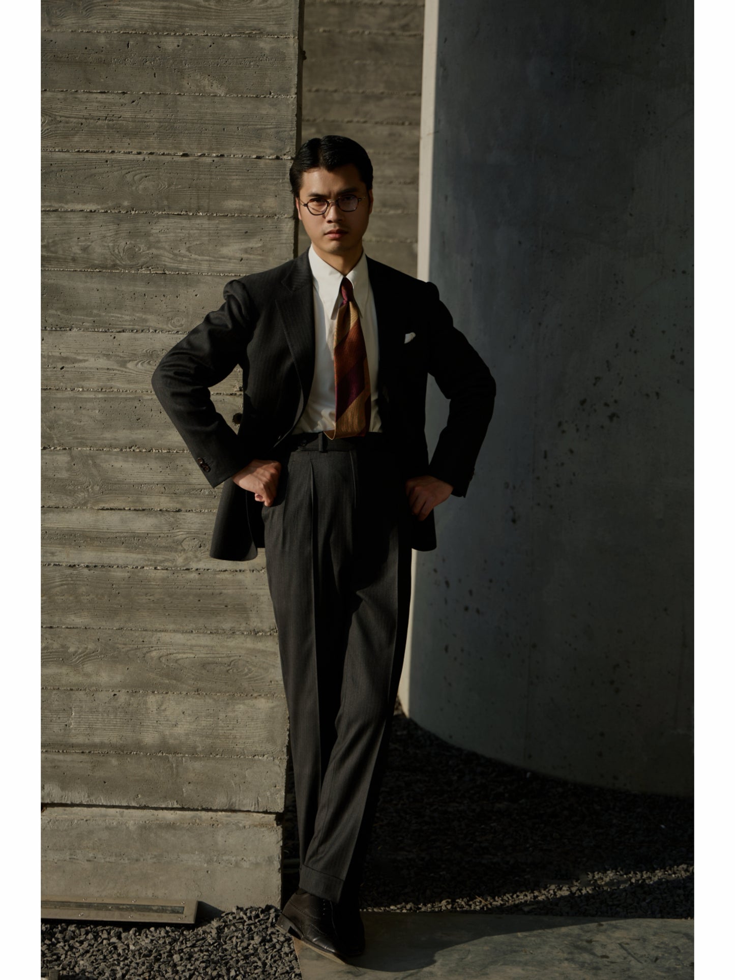 「Ink Herringbone」Italian-style Half-canvass Pure wool Suit Jacket