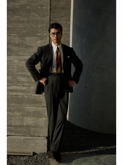 「Ink Herringbone」Italian-style Half-canvass Pure wool Suit Jacket