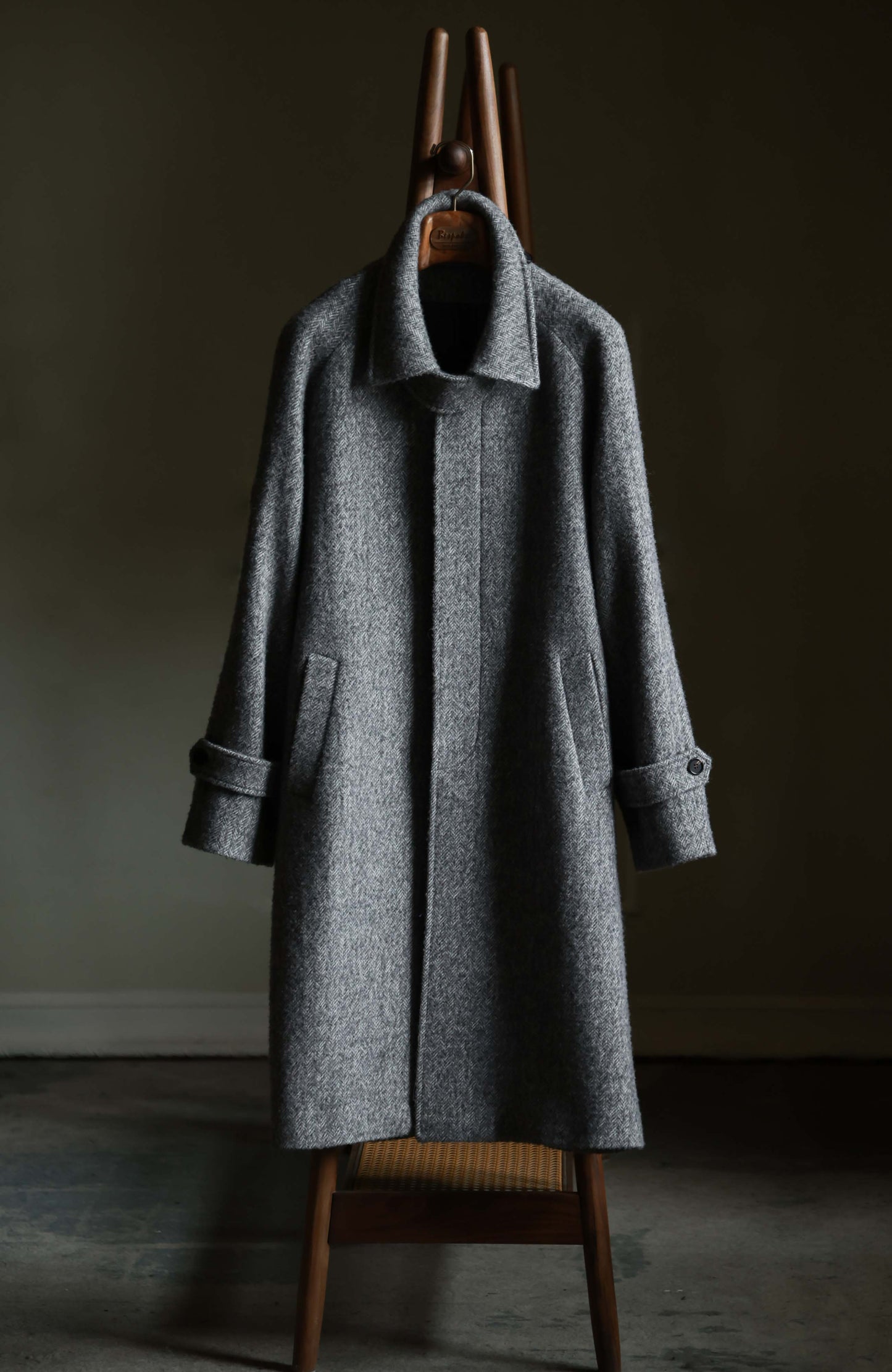 Textured Herringbone Balmacaan Overcoat — Stone Trace Grey