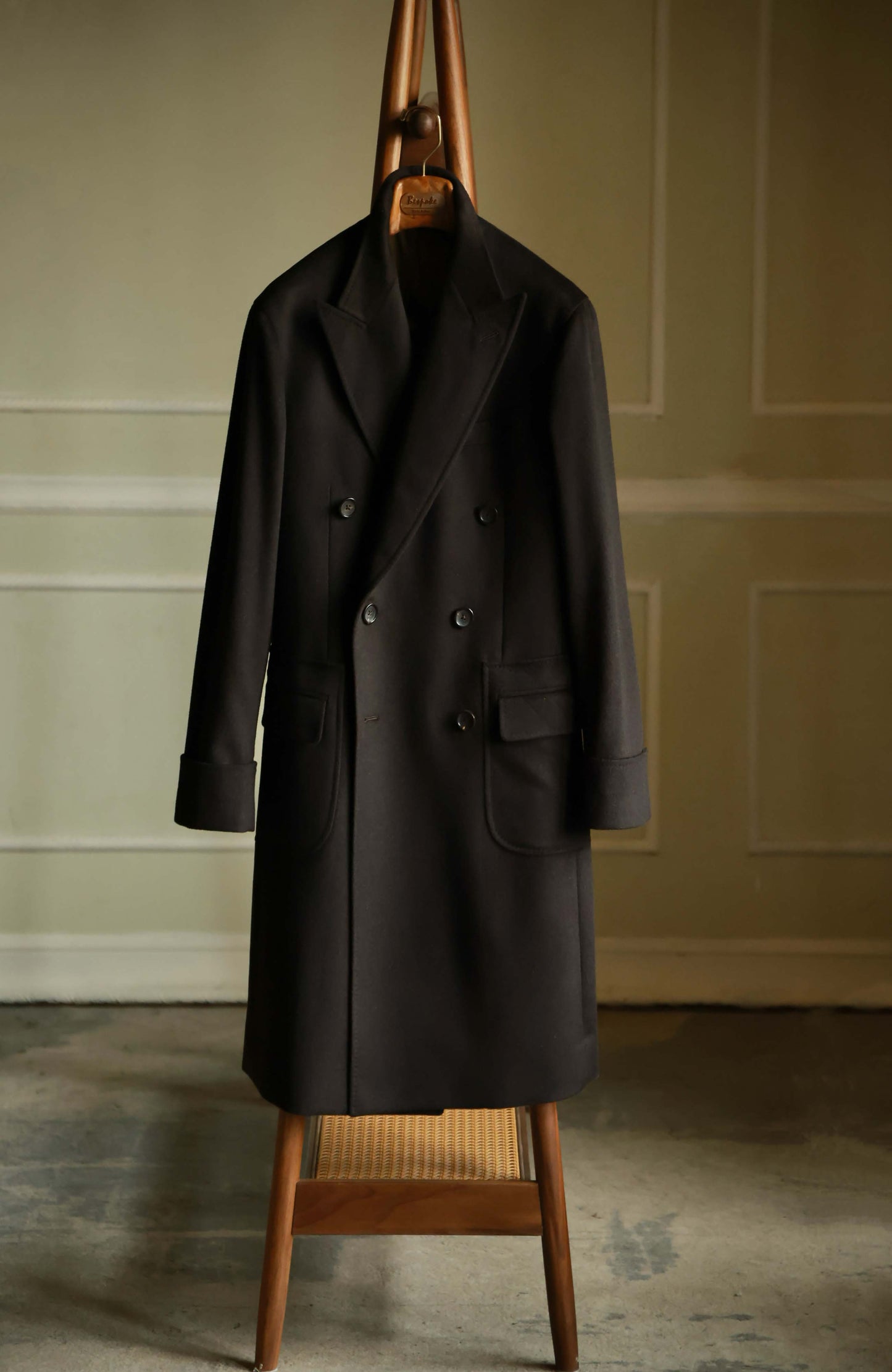Half-Canvas Double-Breasted Wool Polo Coat — Ebony Brown