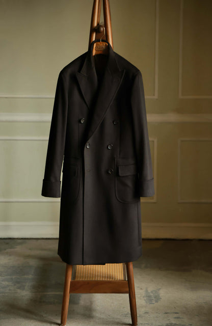 Half-Canvas Double-Breasted Wool Polo Coat — Ebony Brown