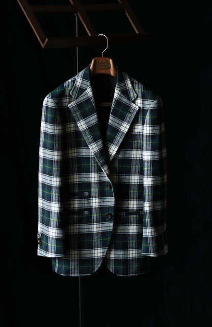 MOON Full-Canvas Single-Breasted Tweed Suit Jacket — Forest Green Check