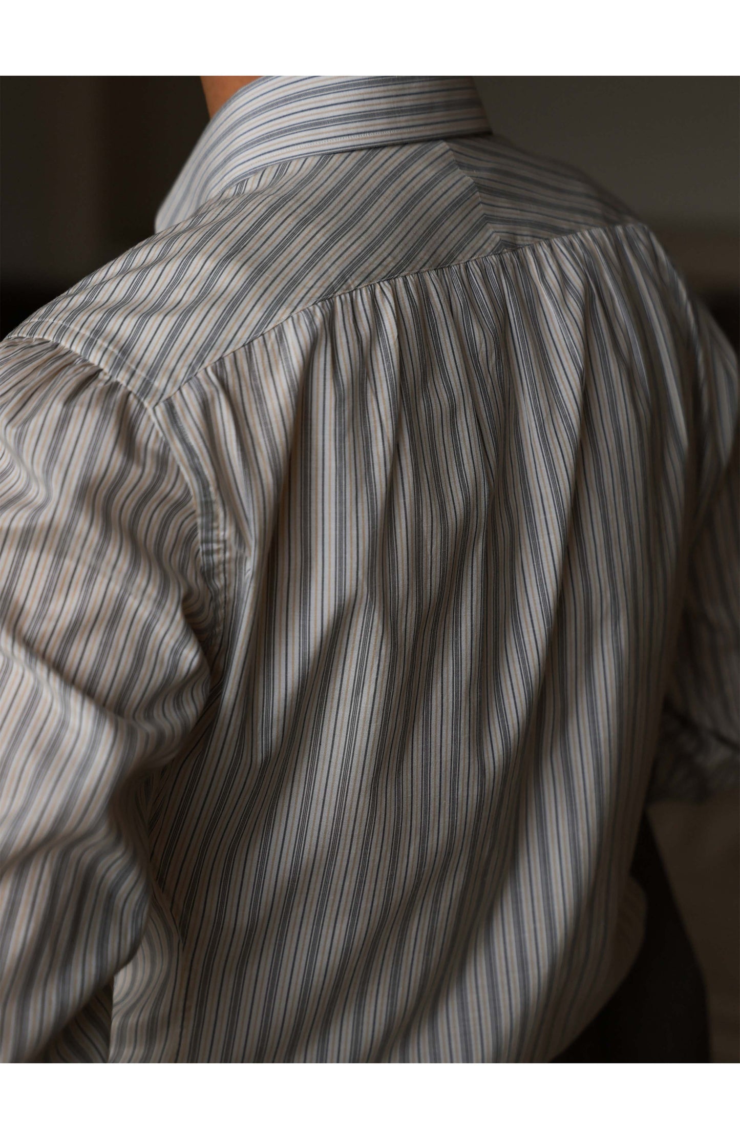 Japanese Silk-Cotton Handcrafted Long Point Collar Shirt — Golden Vein Stripe