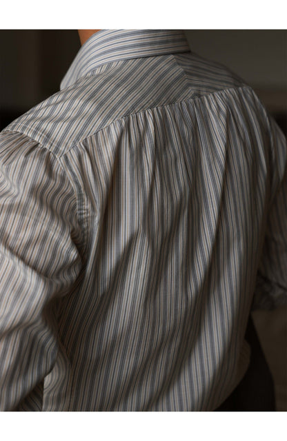 Japanese Silk-Cotton Handcrafted Long Point Collar Shirt — Golden Vein Stripe