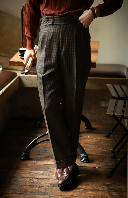 Tobacco check tweed trousers 