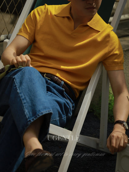 Cotton/Cashmere Classic Polo Amber Gold