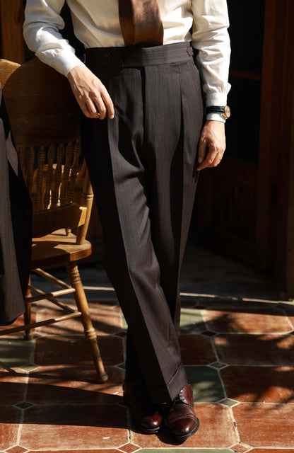 High-Waisted Suit Trousers with Parisian Side Adjusters — Timeless Brown