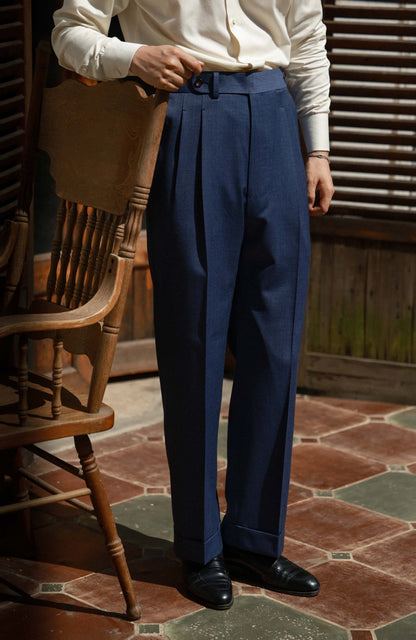 High-Waisted Straight-Leg Trousers with Side-Adjusters — Polar Atlantic Blue