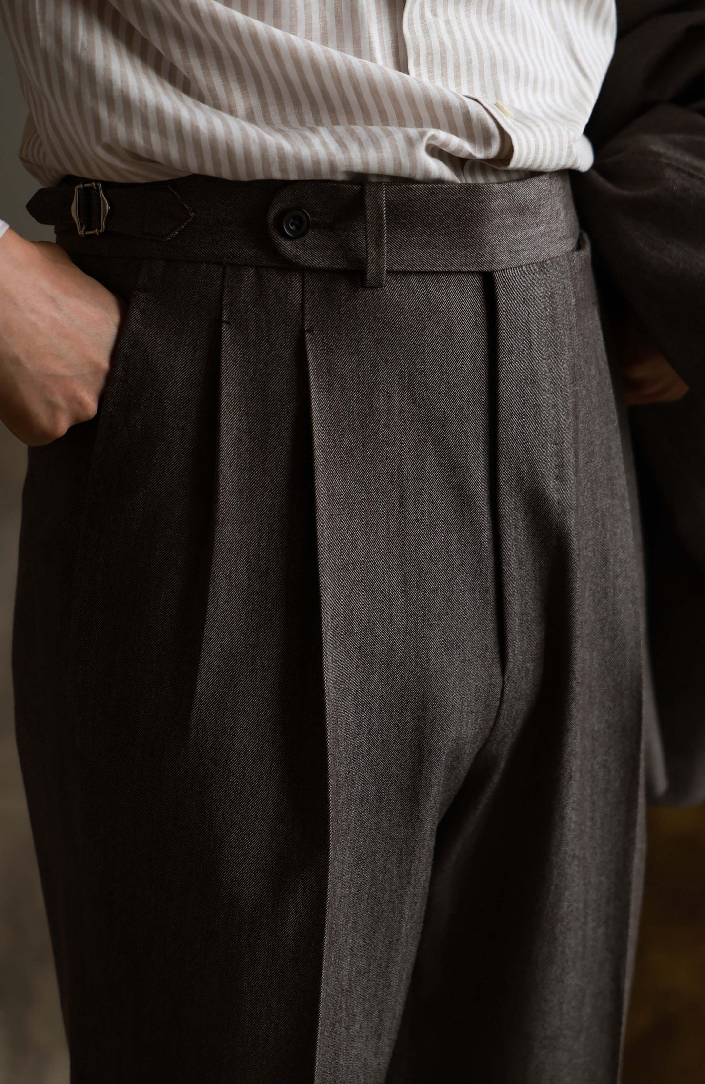 High-Rise Wool-Cotton Blend Side-Adjuster Trousers — Gobi Sand