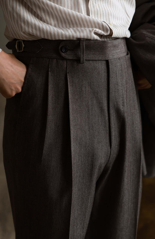 High-Rise Wool-Cotton Blend Side-Adjuster Trousers — Gobi Sand