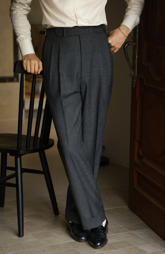 High-Waisted Straight-Leg Trousers with Side-Adjusters — Ridge Mist Grey