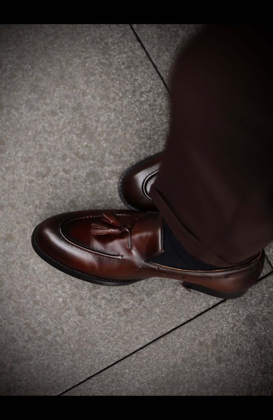 Calf Leather Fringed Blake-Stitched Loafer — Dark brown