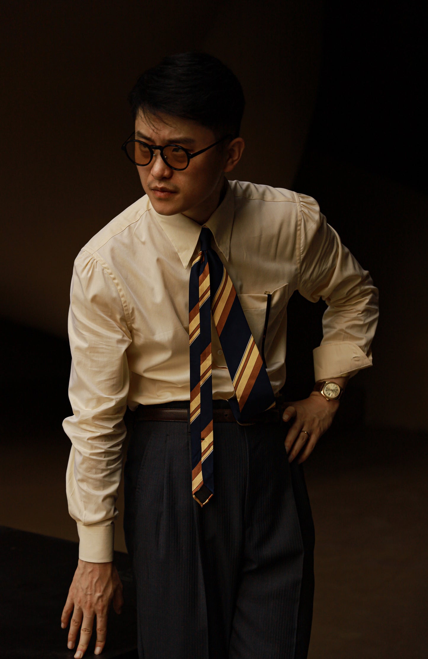 「Autumn Chrysanthemum Yellow」Hidden Button Collar Shirt