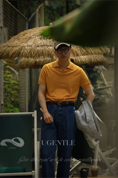 Cotton/Cashmere Classic Polo Amber Gold