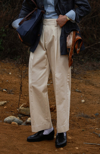 "Sand Color" Gurkha High Waist Wide Leg Casual Pants 