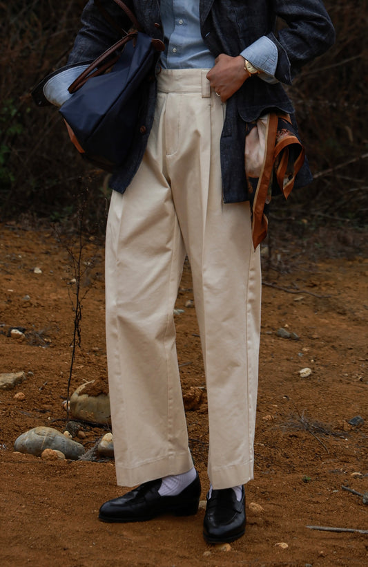 "Sand Color" Gurkha High Waist Wide Leg Casual Pants 