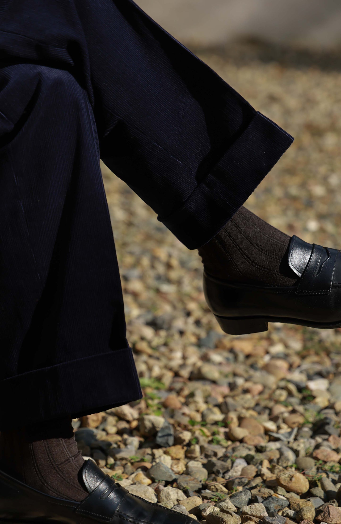 High-Waisted Japanese Corduroy Suit Trousers with Parisian Side Adjusters — Midnight Sheen Navy