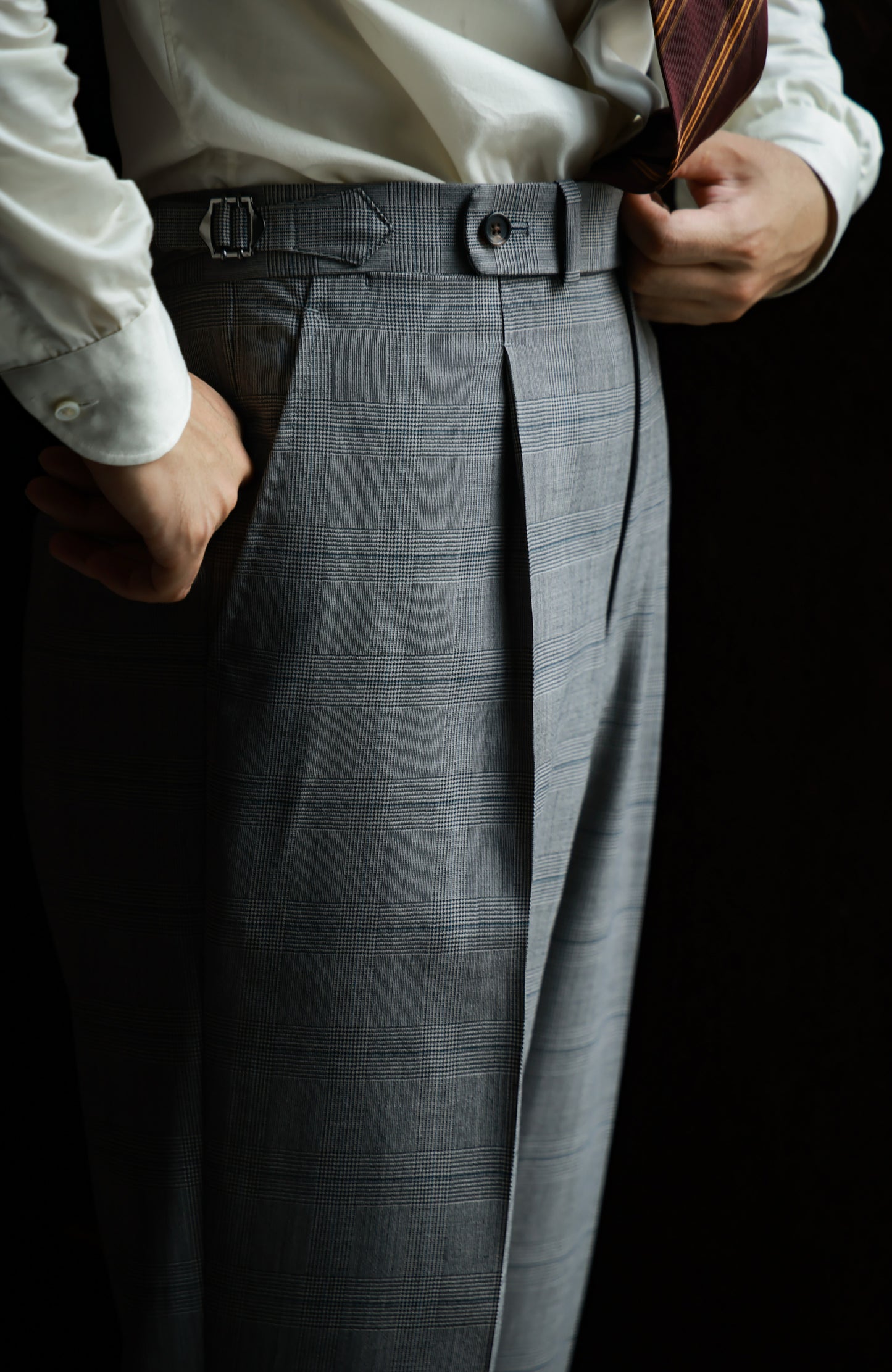 Suit Trousers with Parisian Side Adjusters and High-Waisted — Prince of Wales Check