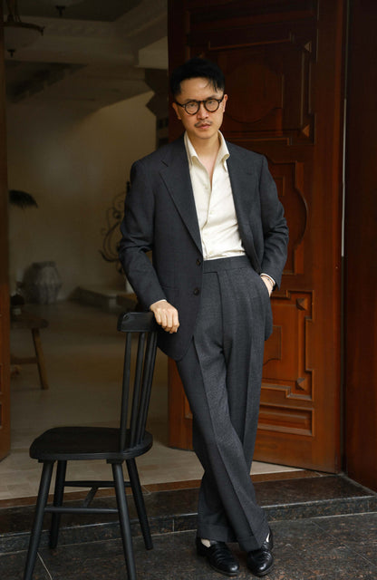 High-Waisted Straight-Leg Trousers with Side-Adjusters — Ridge Mist Grey