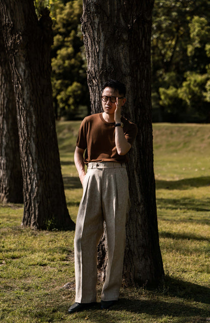 Heavyweight Linen Elasticated Waist with Drawstring Trousers — Dune Beige