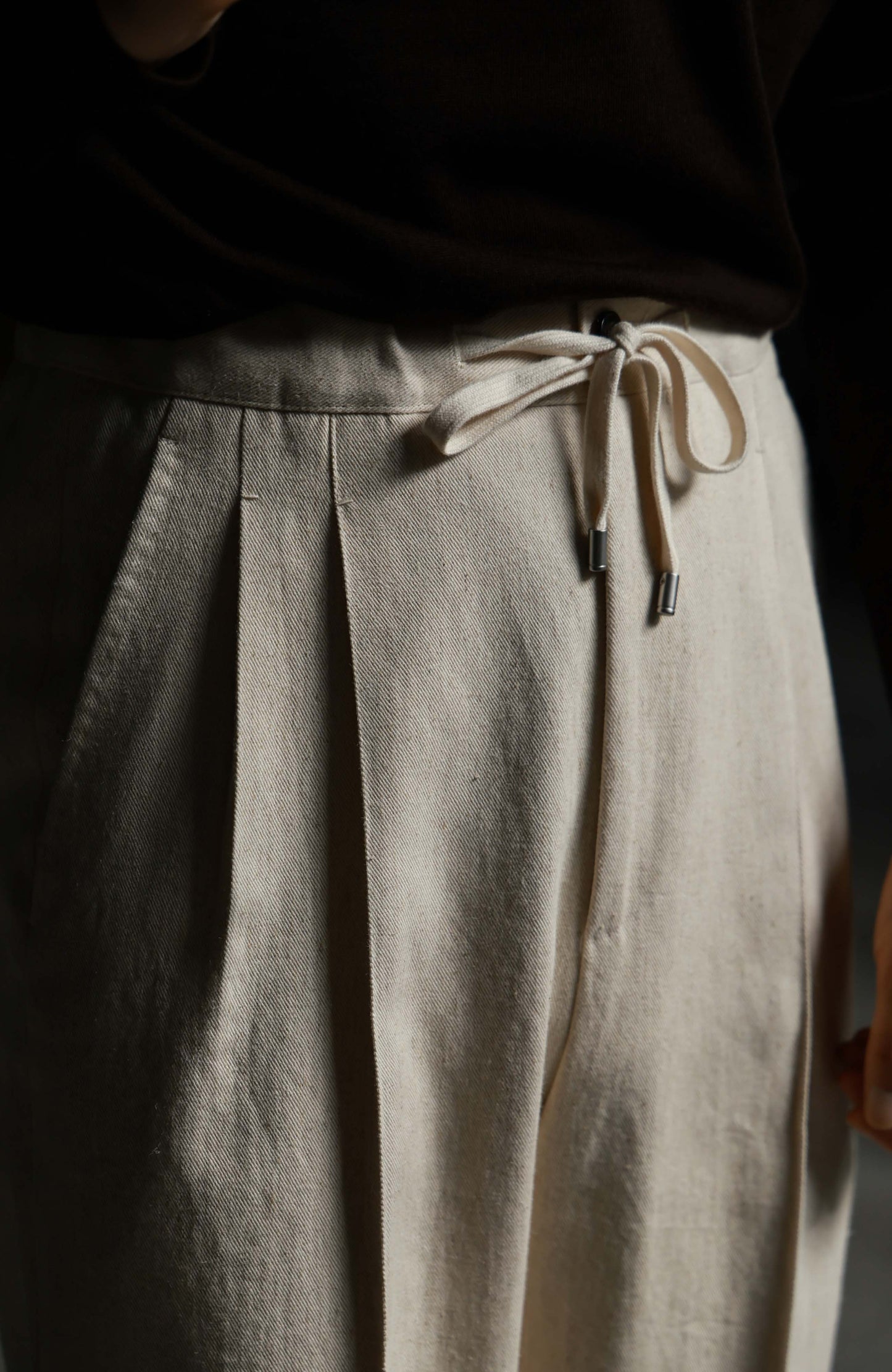 Heavyweight Linen Elasticated Waist with Drawstring Trousers — Oat Beige