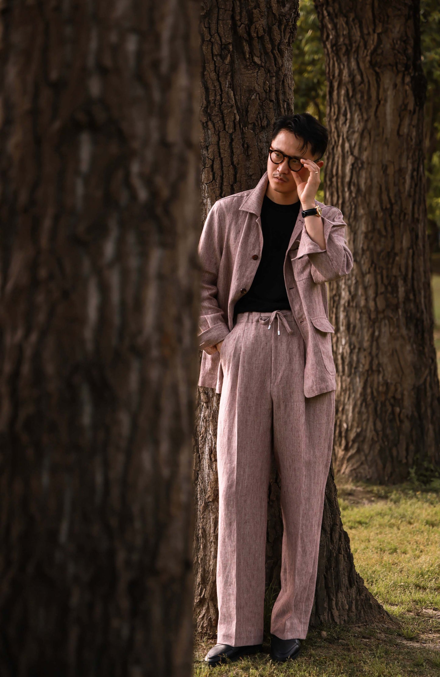 Heavyweight Linen Elasticated Waist with Drawstring Trousers — Terracotta Sand