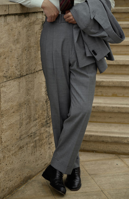 Tollegno 1900 High-Waisted Suit Trousers with Parisian Side Adjusters — Eclipse Grey