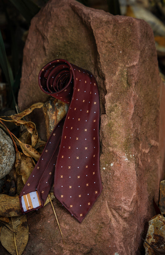 "Vintage red floral" tie 3 fold tie 