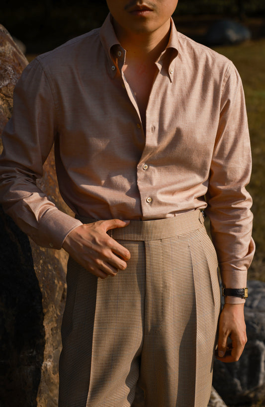 「Oak powder Flannel」Button-down Collar Shirt