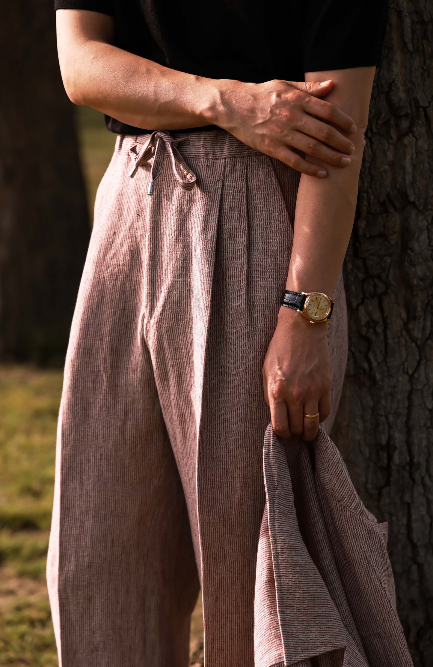 Heavyweight Linen Elasticated Waist with Drawstring Trousers — Terracotta Sand