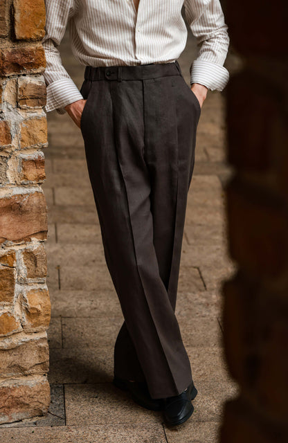 Hemp Wide-Leg Elasticated Waist with Drawstring Trousers — Driftwood Brown