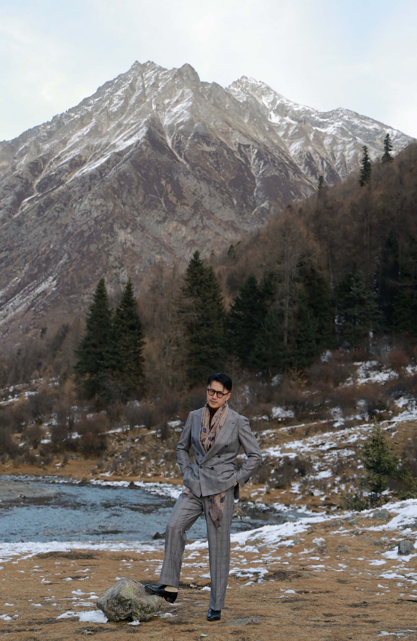 High-Waisted Flannel Suit Trousers with Parisian Side Adjusters — Prince of Wales Check