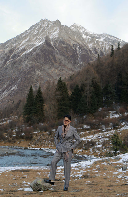 High-Waisted Flannel Suit Trousers with Parisian Side Adjusters — Prince of Wales Check