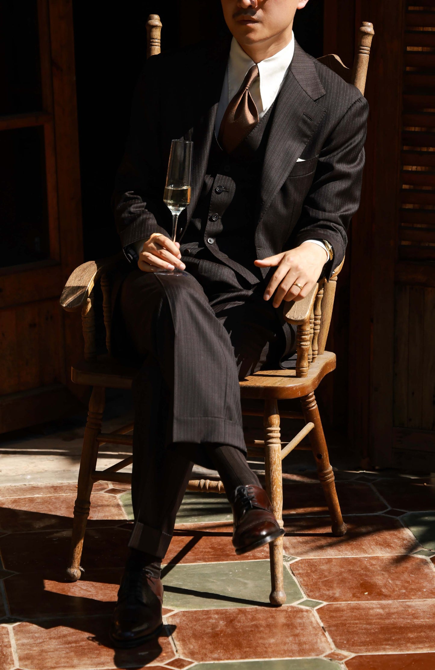 High-Waisted Suit Trousers with Parisian Side Adjusters — Timeless Brown