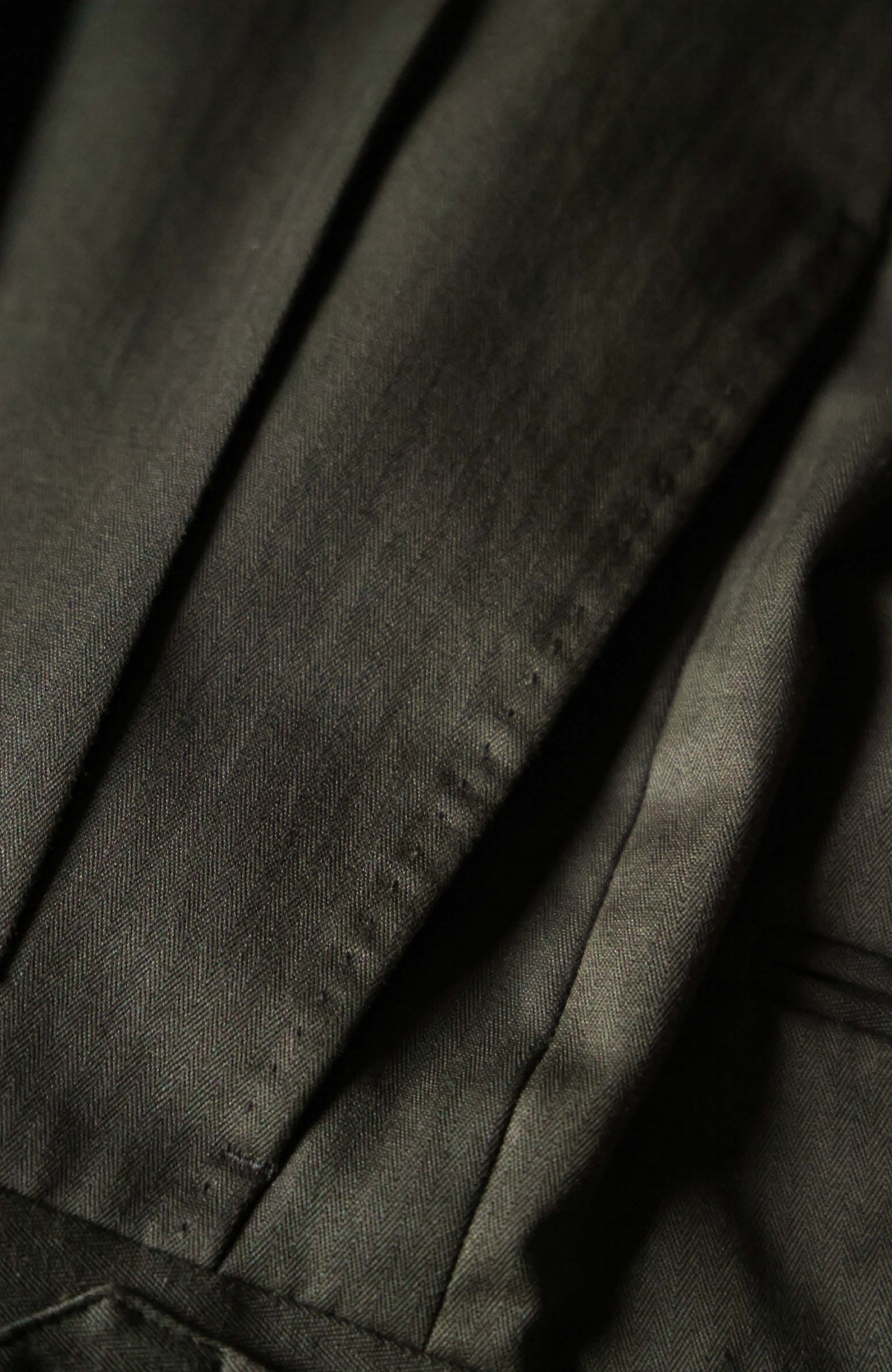 Japanese Heavyweight Cotton Herringbone High-Waisted Trousers with Parisian Side Adjusters — Wild Moss