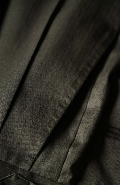 Japanese Heavyweight Cotton Herringbone High-Waisted Trousers with Parisian Side Adjusters — Wild Moss