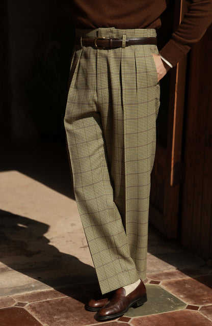 High-Waisted Suit Trousers with Hollywood-Waist — Old Money Vintage Check