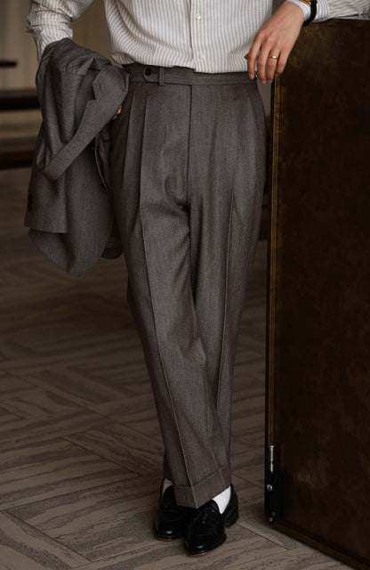 High-Rise Wool-Cotton Blend Side-Adjuster Trousers — Gobi Sand