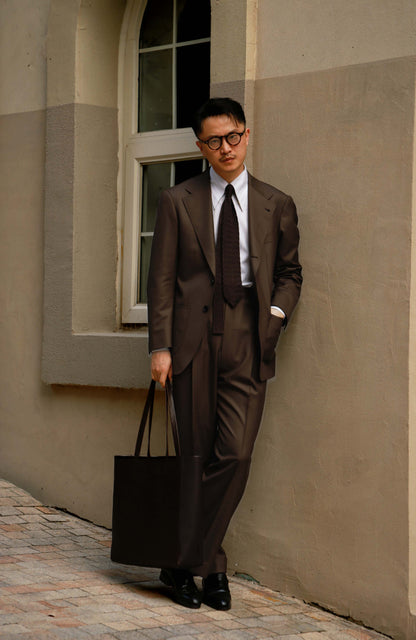 100% Merino Wool High-Waisted Straight-Leg Trousers with Side-Adjusters — Burnt Umber Autumn Check