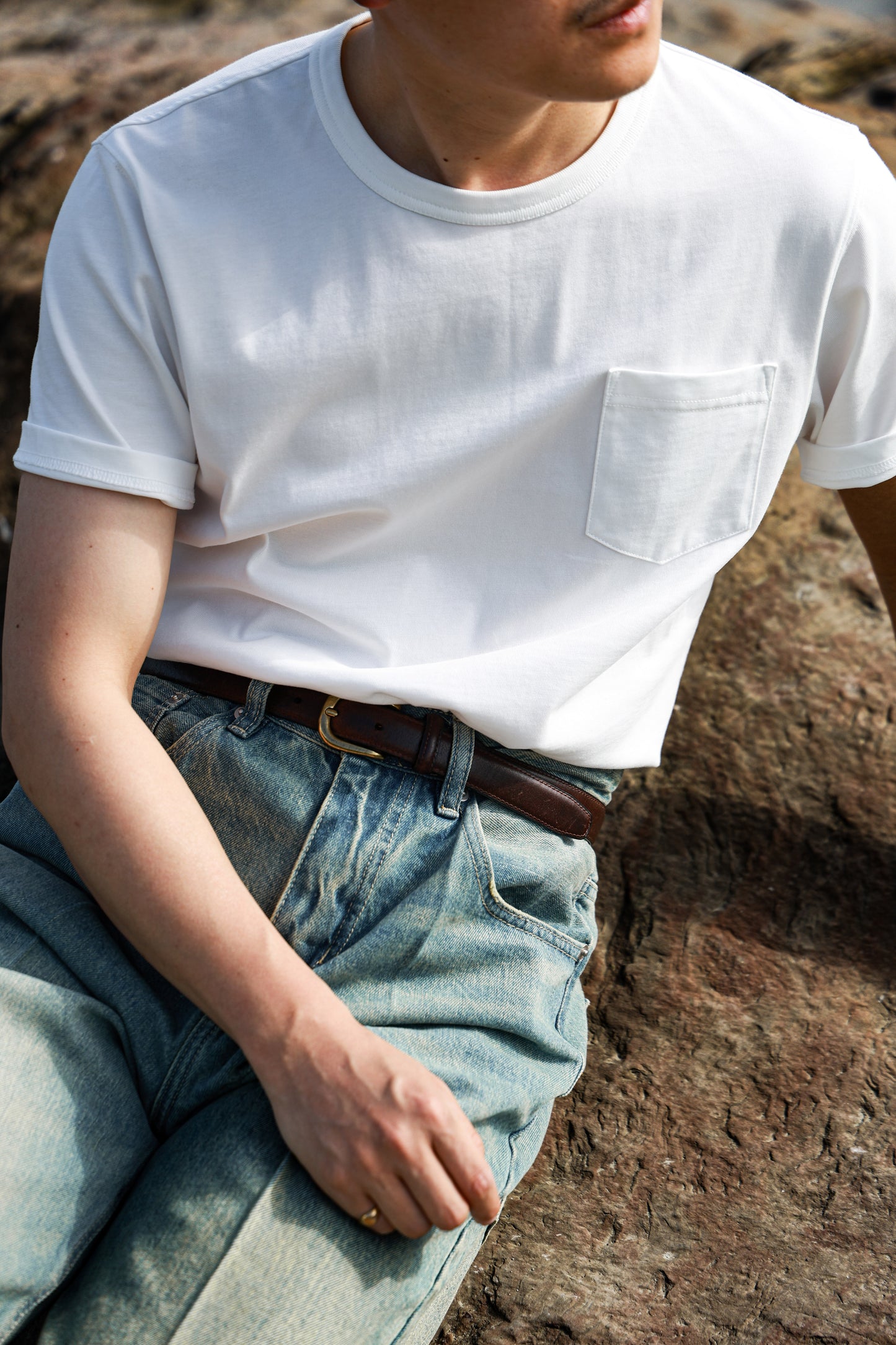 「Sea Salt White」Heavyweight combed cotton Crew Neck Unisex Short-Sleeve T-Shirt