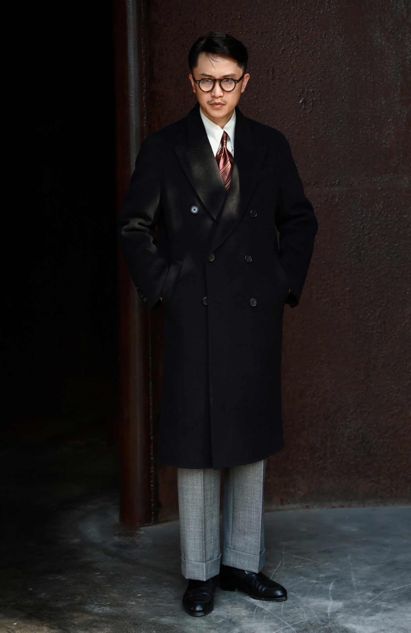 "Moshi Desert Island" long peaked lapel double-faced wool coat 