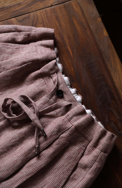 Heavyweight Linen Elasticated Waist with Drawstring Trousers — Terracotta Sand