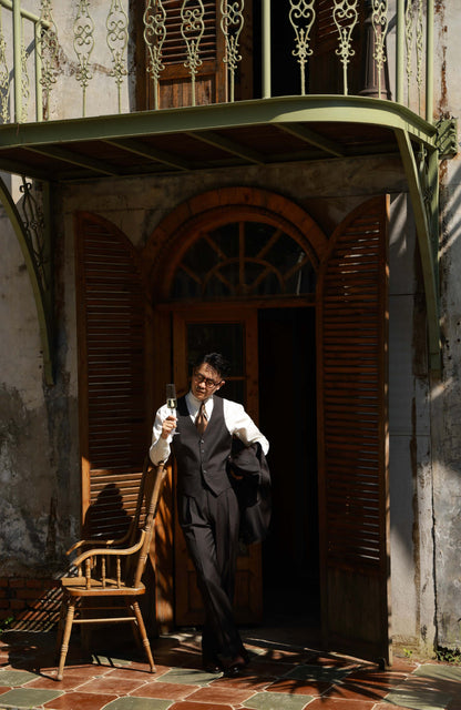 High-Waisted Suit Trousers with Parisian Side Adjusters — Timeless Brown