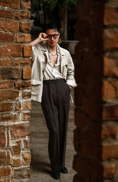 Hemp Wide-Leg Elasticated Waist with Drawstring Trousers — Driftwood Brown